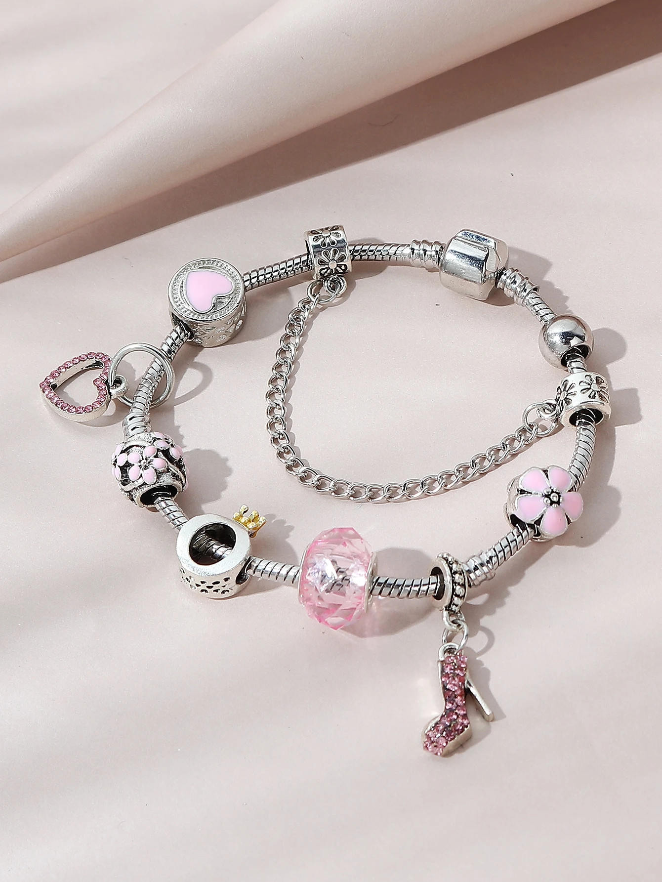 Rhinestone Heart & Flower Charm Bracelet | SHEIN