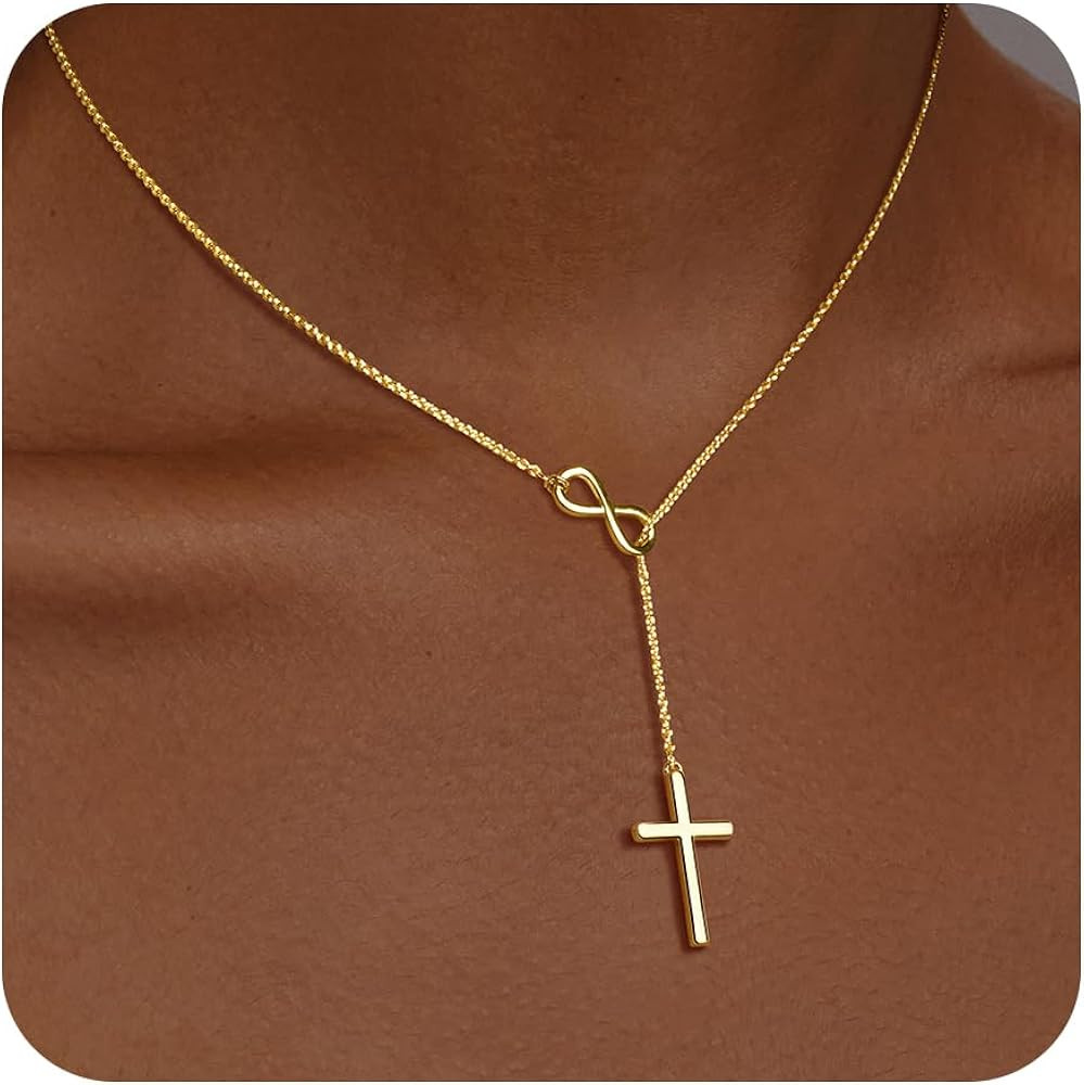 Easter Basket Stuffer Infinity Cross Necklace for Women, 14K Gold Plated Necklace Pendant Unique ... | Amazon (US)