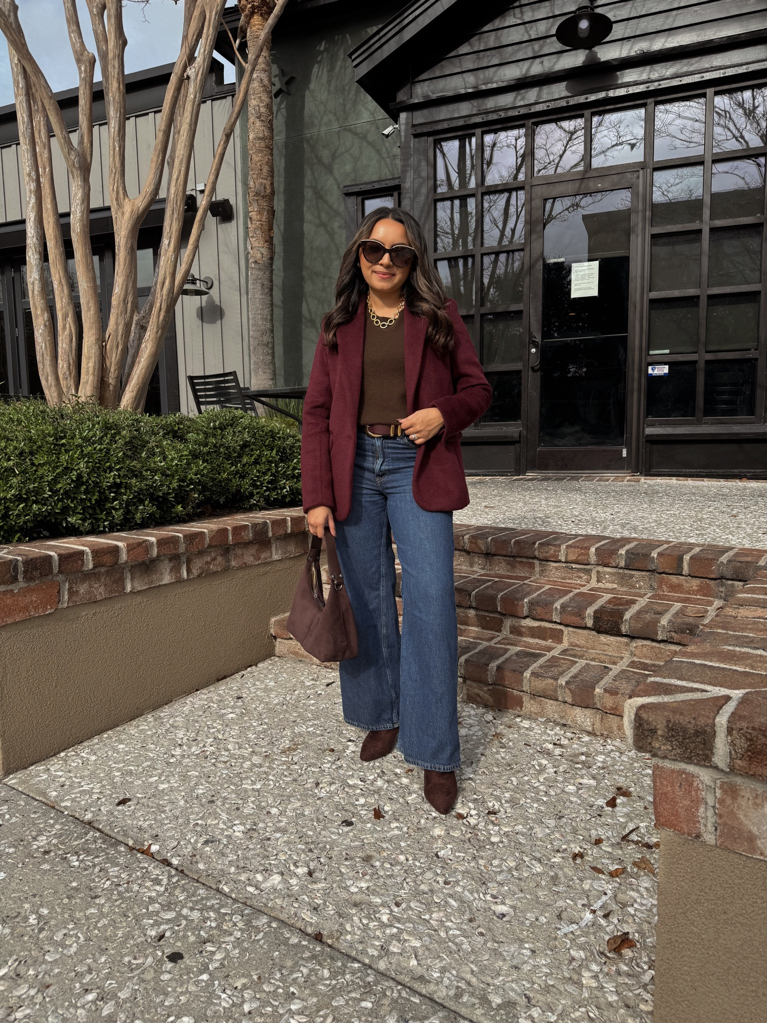 Burgundy blazer size xxs TTS
Brown sweater size xs TTS - Use code RACHEL25 for 25% off
Jeans size 26 short TTS
Brown Boots size 5.5 TTS
Lip gloss shade taupe


#LTKFindsUnder100 #LTKStyleTip #LTKSaleAlert