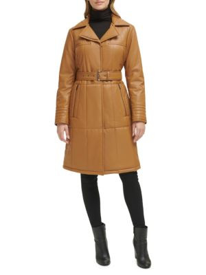 Quilted Faux Leather Belted Trench Coat | Saks Fifth Avenue OFF 5TH