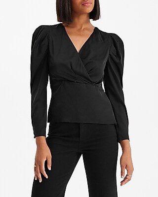 Satin Puff Sleeve Wrap Top | Express