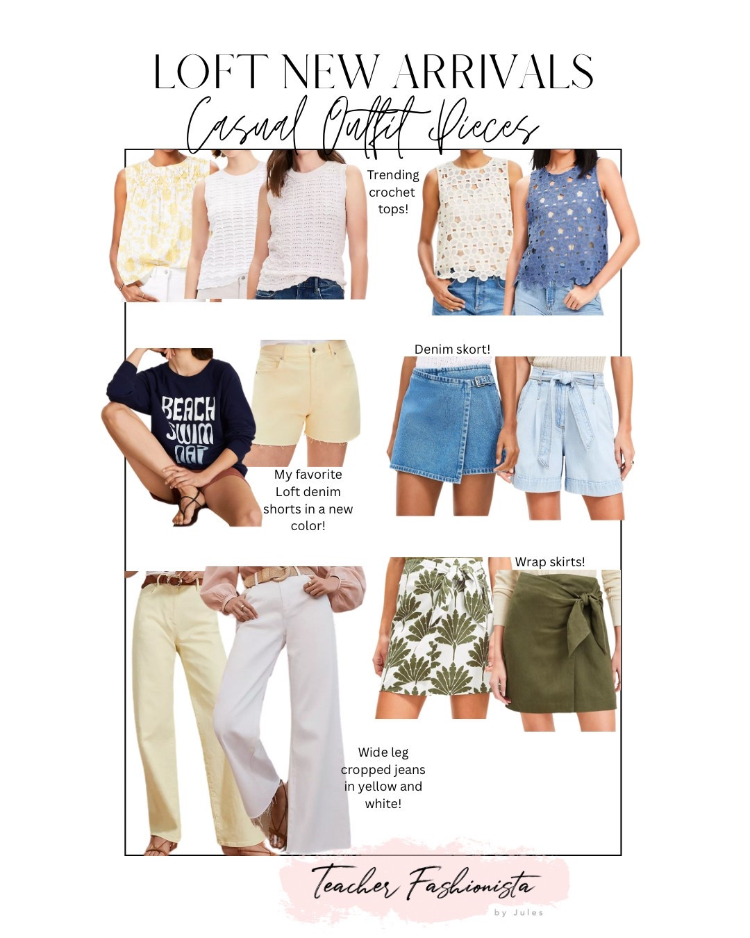 Loft spring and summer arrivals on sale! 

I love these casual peices for vacation, summer events, outfit additions, and more! White and yellow wide leg cropped jeans, crochet tops, denim shorts and skorts and skirts— they’re all such cute styles!

Perfect for a casual Mother’s Day, too.

#LTKFindsUnder100 #LTKStyleTip #LTKSaleAlert