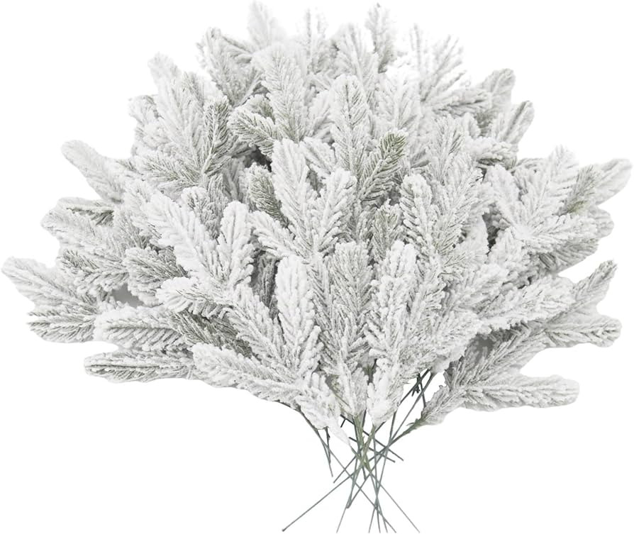 12 Pcs Frosted Artificial Pine Needles Branches 11.2" Flocked Pine Picks Greenery Stems Christmas... | Amazon (US)