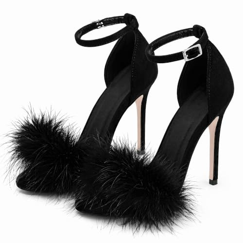 Women's Sexy Heeled Sandals Fluffy Feather Open Toe Stiletto High Heels | Amazon (US)