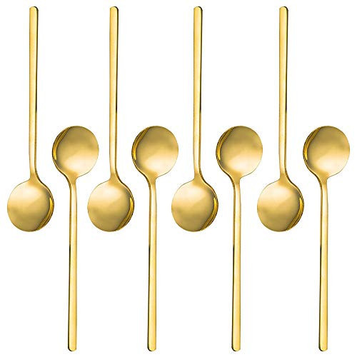 Pack of 8, Gold Plated Stainless Steel Espresso Spoons, findTop Mini Teaspoons Set for Coffee Sugar Dessert Cake Ice Cream Soup Antipasto Cappuccino, 5.3 Inch | Amazon (US)
