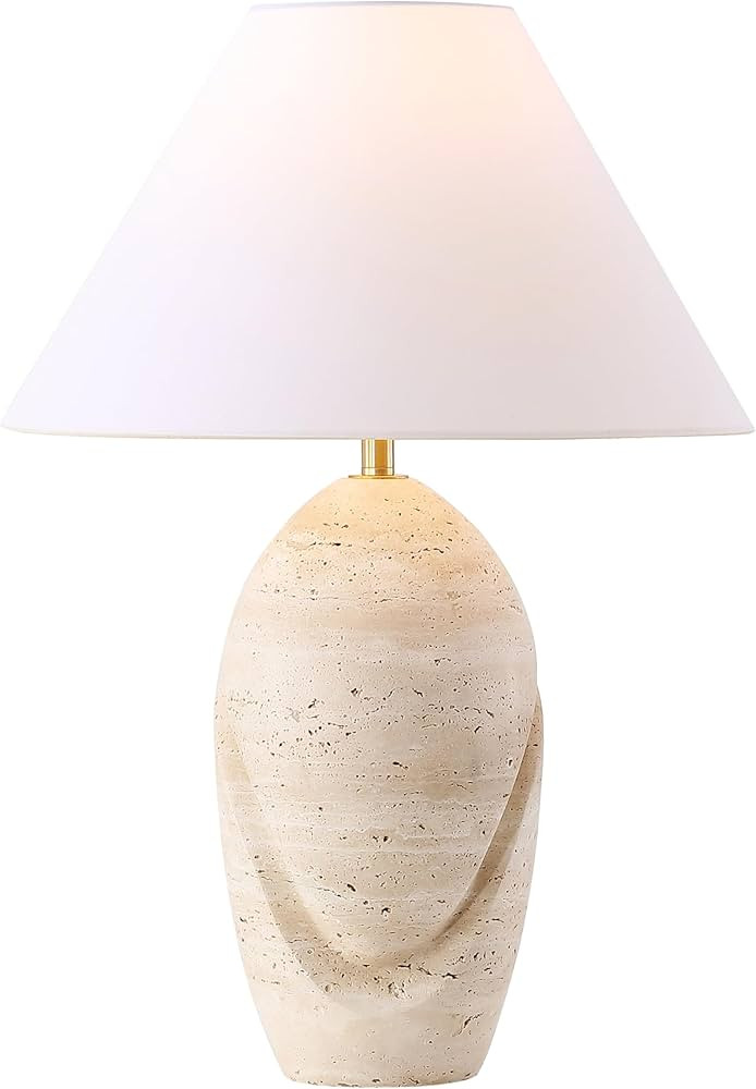 SAFAVIEH Couture Lighting Collection Janette Travertine/White 25-inch Table Lamp for Bedroom Livi... | Amazon (US)