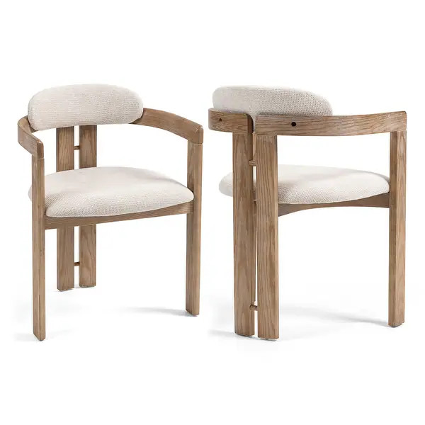 Set of 2 Berne Beige Washed Fabric Dining Chair with Natural Wood Arms and Legs - Bed Bath & Beyo... | Bed Bath & Beyond