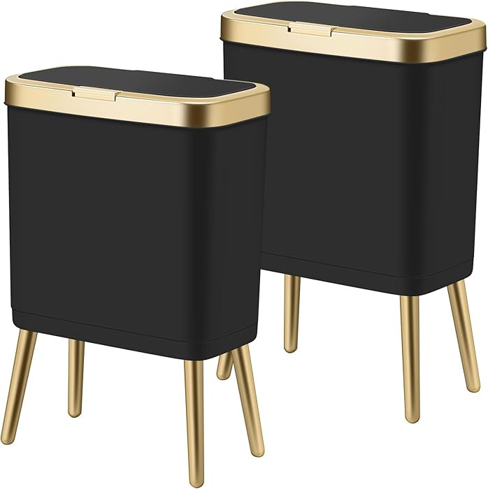 Procade 2Pack Office Trash Can with Lid, 4 Gallon Gold Trash Can Bathroom,Black Garbage Can with ... | Amazon (US)