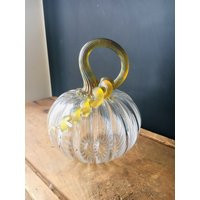 Clear Round Hand Blown Glass Pumpkin With Iridescent Gold Stem | Etsy (US)