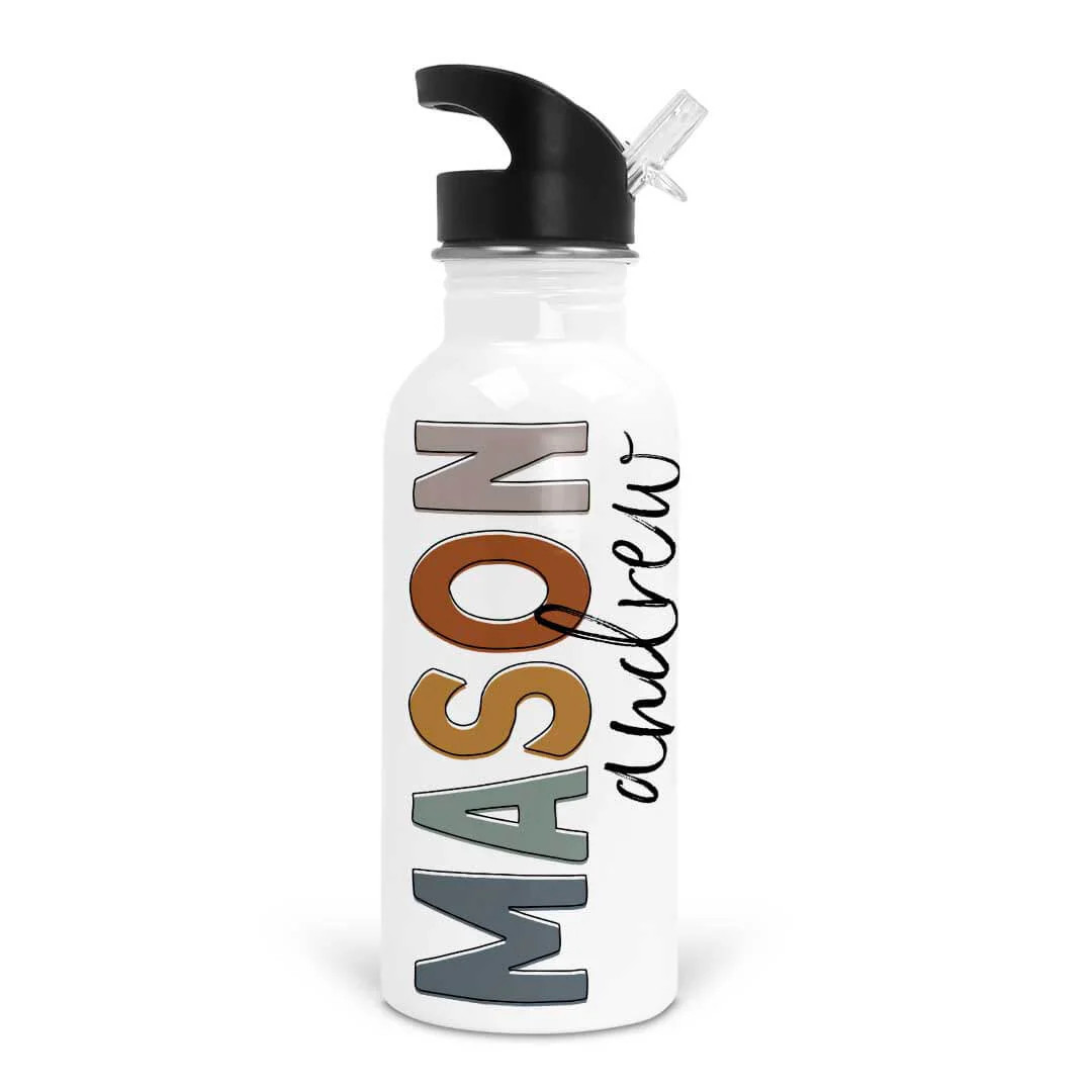 Earthy Neutrals Color Block Personalized Kids Water Bottle | Caden Lane