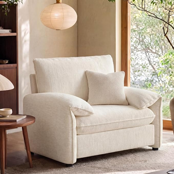 Oversized Accent Chair for Living Room, Wide Chenille Reading Chair | Comfy Padded Arms Deep Seat... | Amazon (US)