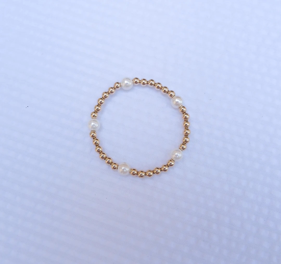 14k Gold Filled Beaded Bracelet 5mm Beads With Pearls - Etsy | Etsy (US)