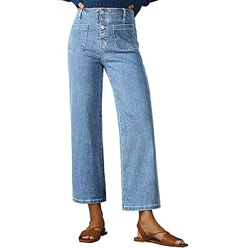 SIDEFEEL Women's Wide Leg Jeans High Waisted Tummy Control Buttoned Loose Denim Pants with Pocket | Amazon (CA)