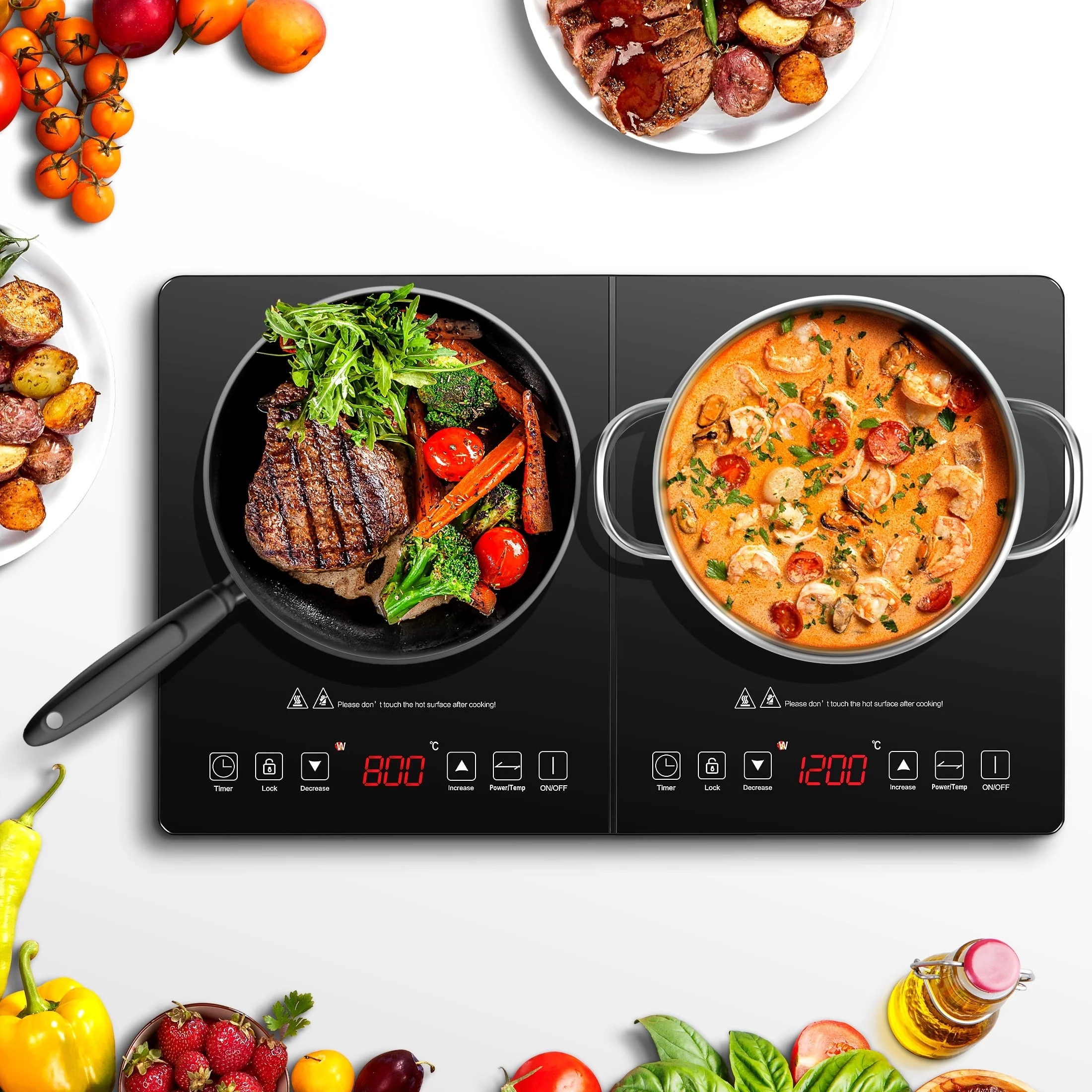 Sunmaki Double Induction Cooktop Portable Electric Stove 2 Burners Electric Cooktops 1800W, 10 Te... | Walmart (US)