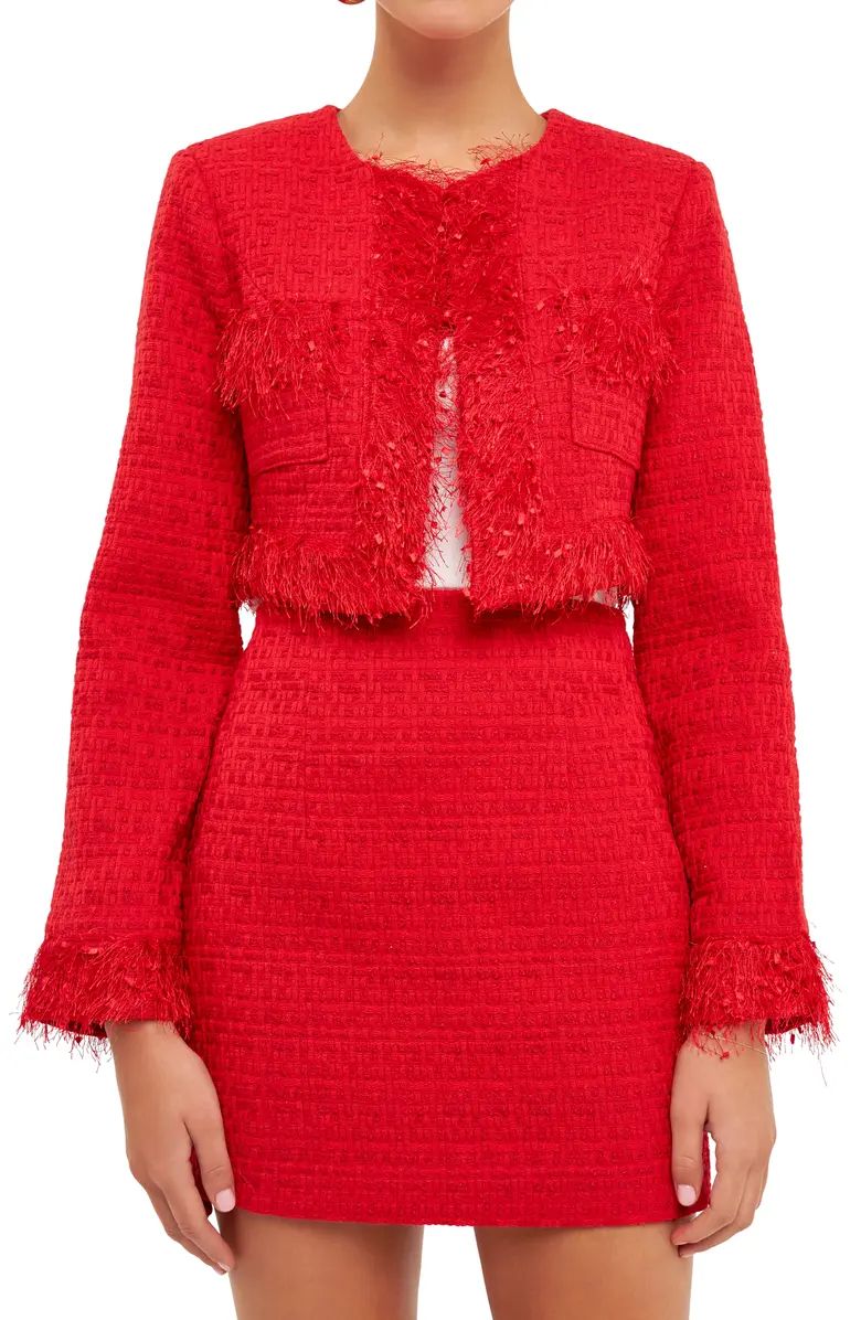 Feather Trim Tweed Crop Blazer | Nordstrom