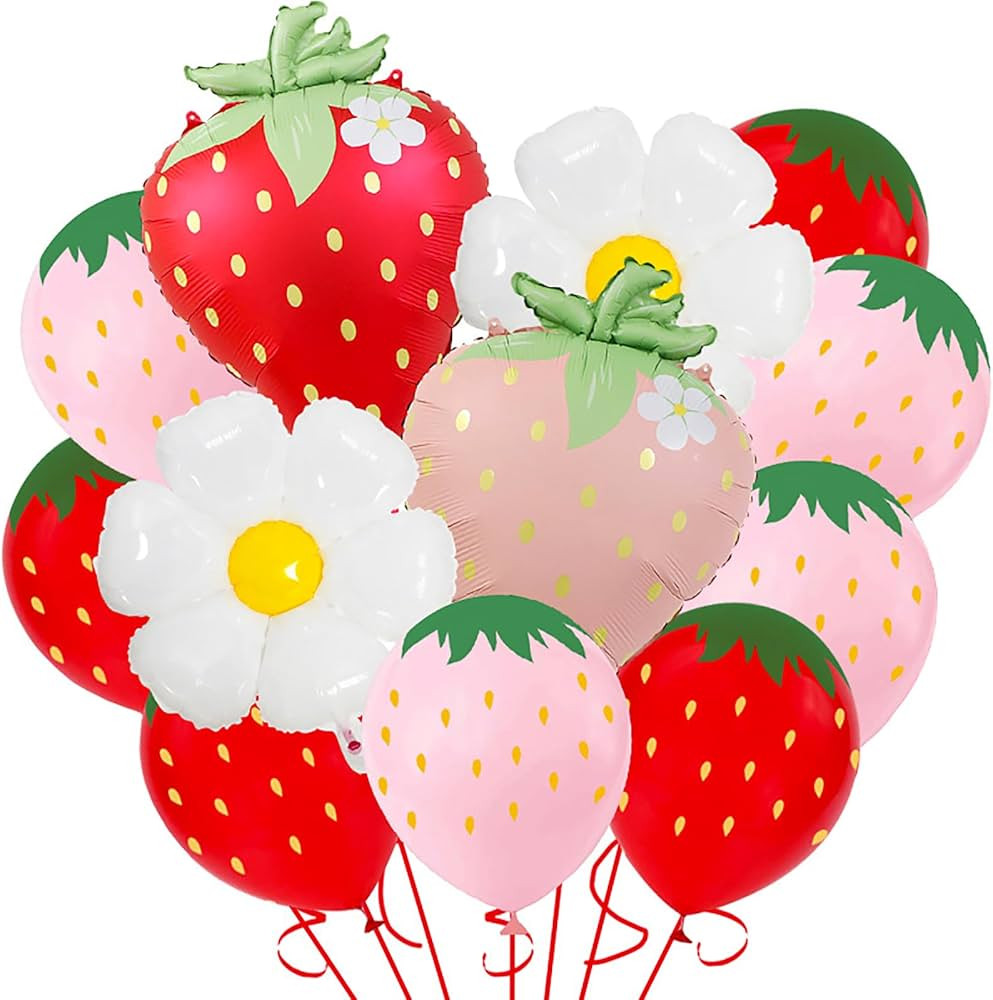 12Pcs Strawberry Balloons Decorations Daisy Berry latex Foil Balloon Fruit Strawberry Themed Supp... | Amazon (US)