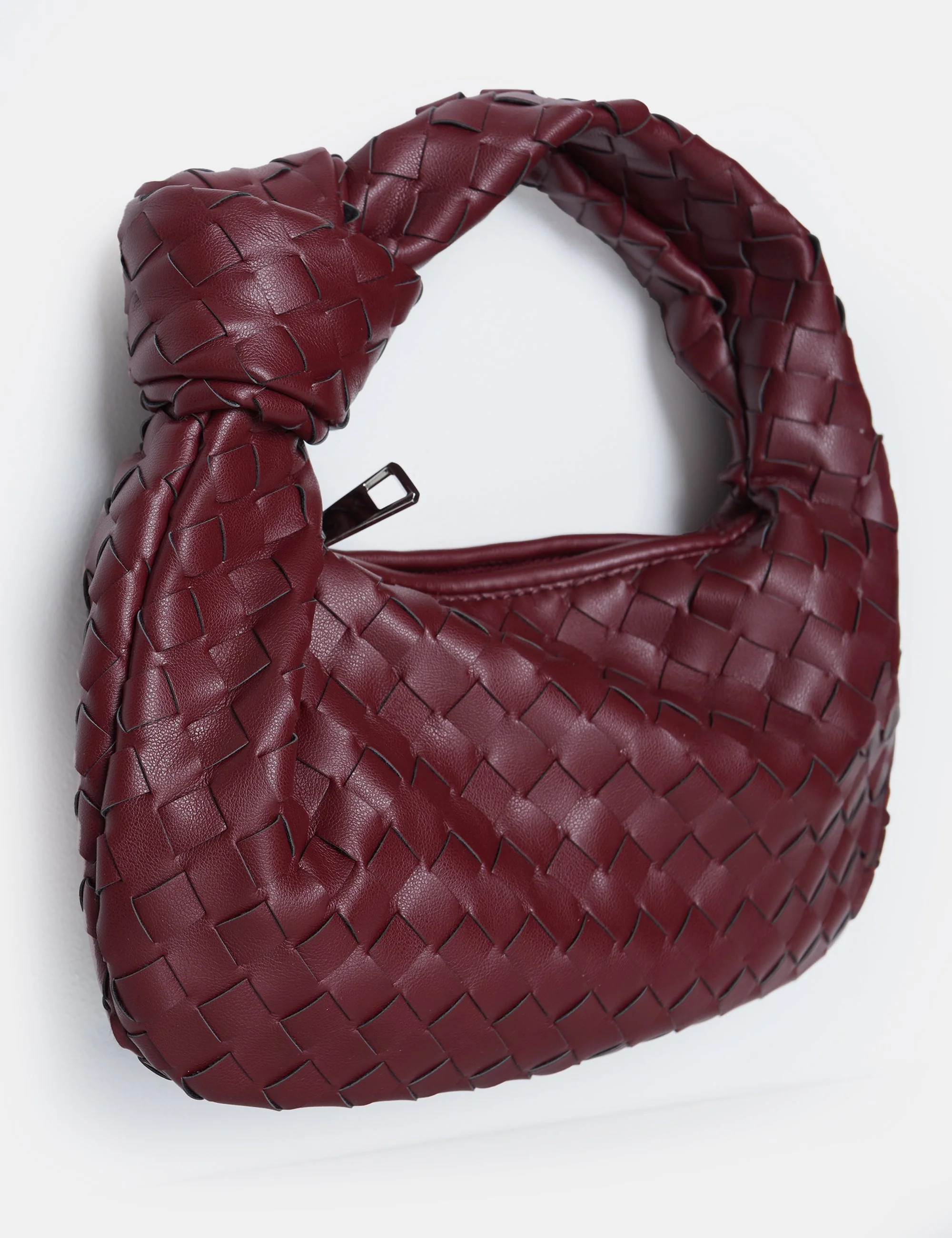 The Blame Burgundy Woven Pu Knot Detail Mini Pu Bag | Public Desire (US & CA)