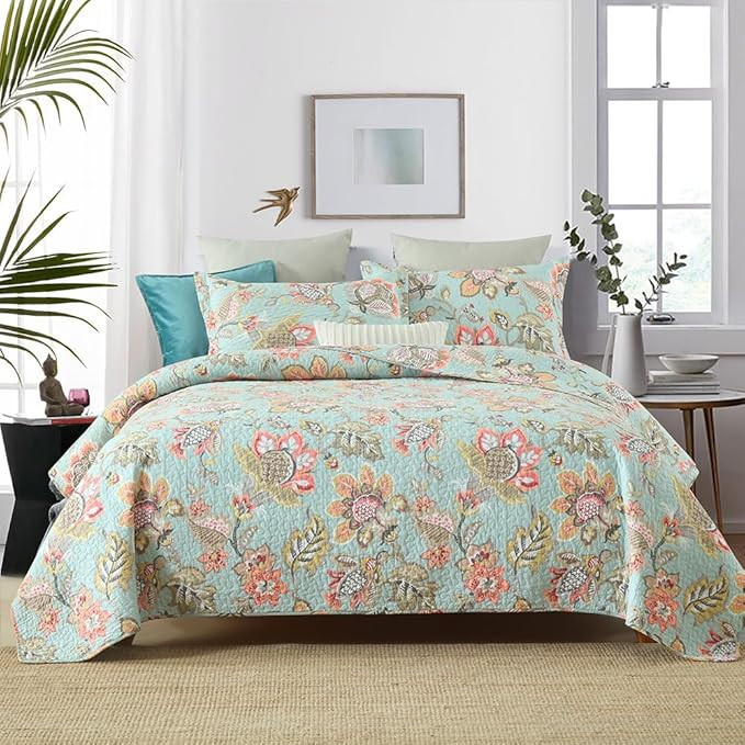 Amazon.com: Wistown Cotton Bedspread Bedding Coverlet Quilt Sets, Reversible Vintage Branch Flora... | Amazon (US)