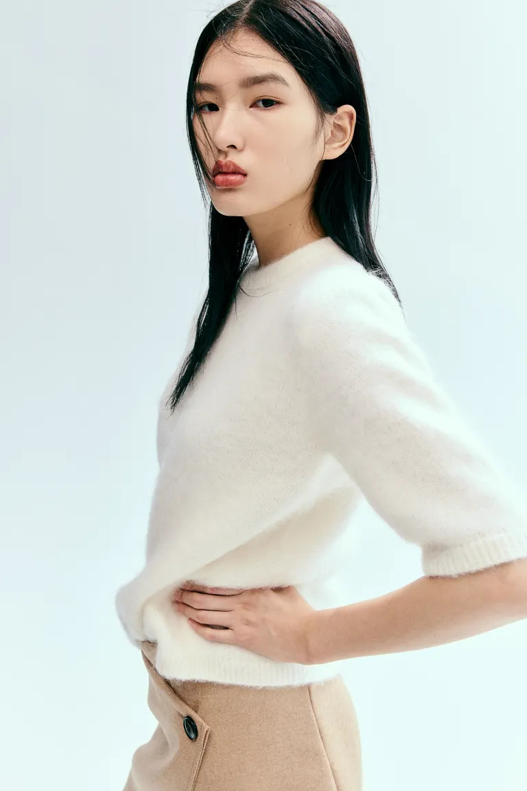 Mohair-blend Knit Top - Cream - Ladies | H&M US | H&M (US + CA)