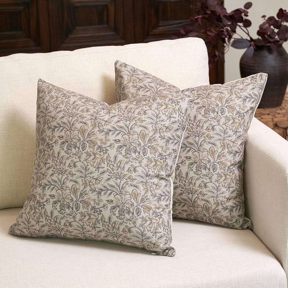 Amor Virisso Floral Throw Pillow Covers 20x20 Set of 2 Vintage Block Print Pillow Covers Decorati... | Amazon (US)