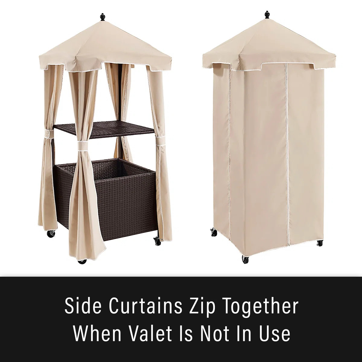 Mercury Row\u00ae 35.5'' W Water Resistant Towel Valet with Wheels in Dark Brown/Sand | Wayfair North America