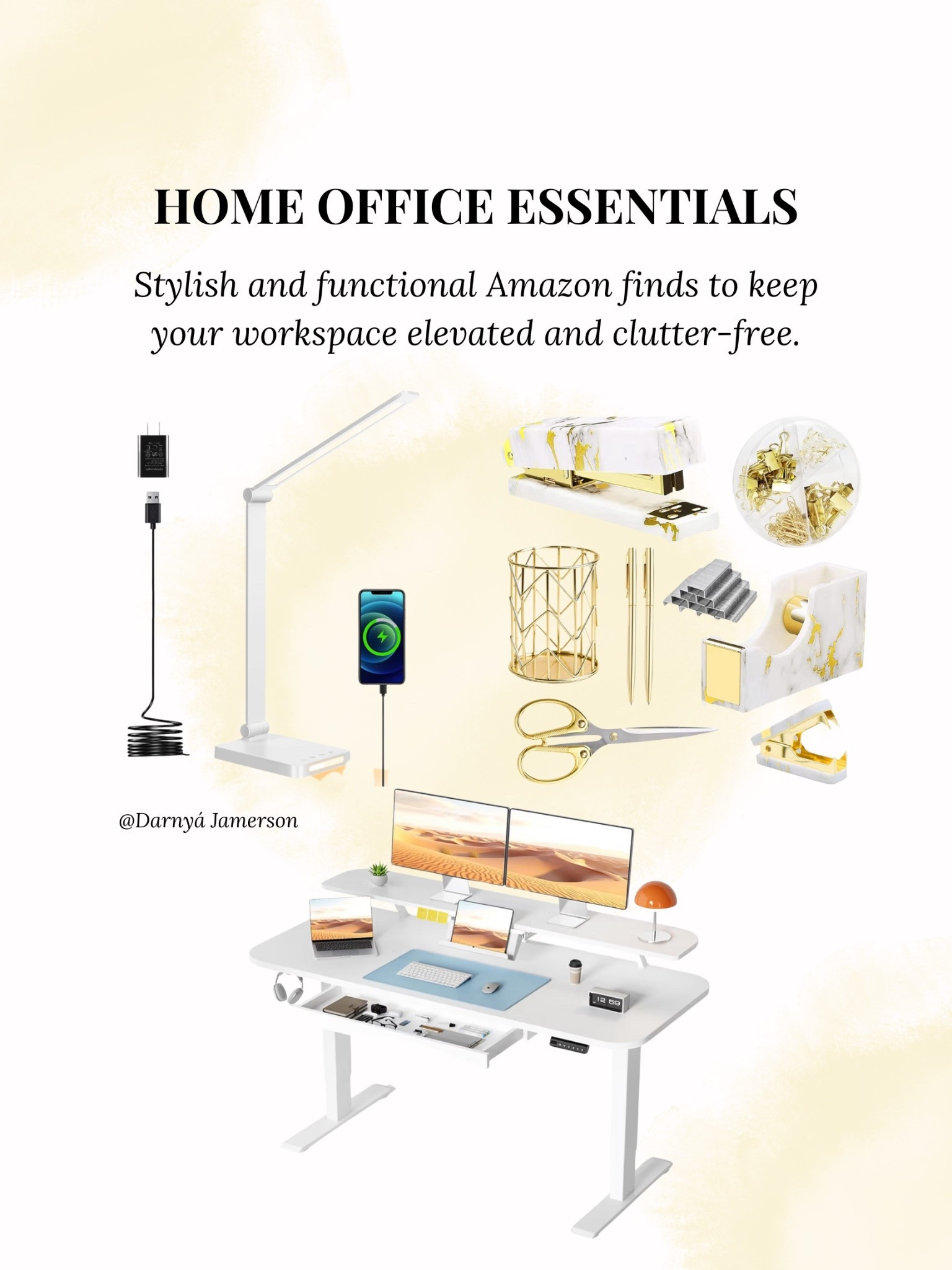 Small changes make a big difference when you work from home 💻✨ This standing desk, LED lamp with USB port, and marble + gold desk accessories make my space feel productive and pretty. 

home office essentials, Amazon office finds, desk organization, marble and gold desk set, monitor stand, charging station, dry erase calendar, file tray organizer, workspace goals, office decor, modern office setup, Amazon home finds, LTK home office, aesthetic desk accessories, 30s lifestyle, work from home setup, organization tools, productivity must haves, office gift ideas, Amazon desk decor

#LTKFindsUnder50 #LTKWorkwear #LTKHome