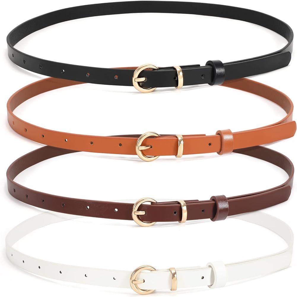 WHIPPY Set of 4 Women Skinny Leather Belt Thin Waist Belt with Metal Buckle for Pants Jeans Dre... | Amazon (US)