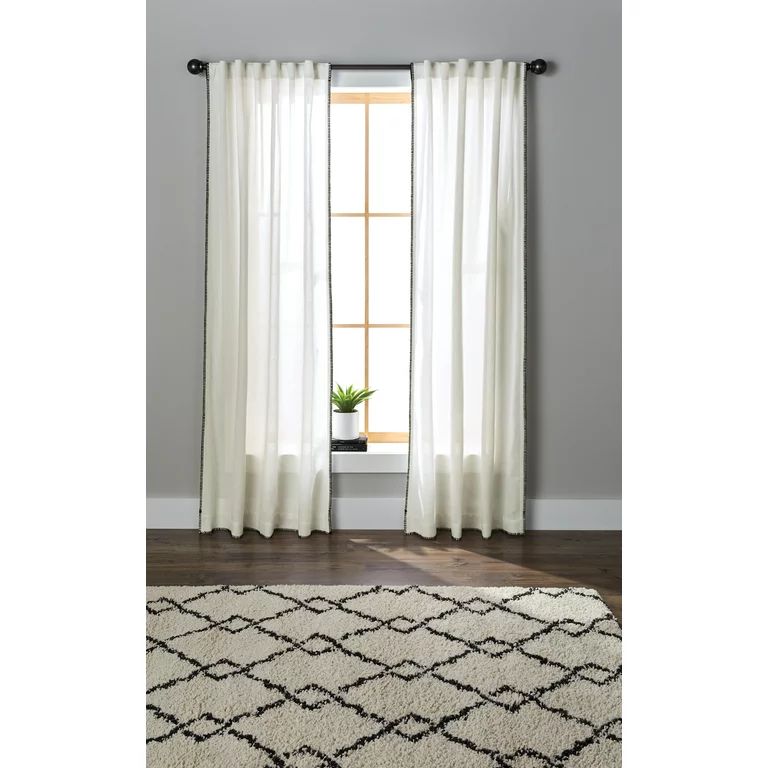 Better Homes & Gardens Whipstitch Light Filtering Rod Pocket Single Curtain Panel, Ivory with Bla... | Walmart (US)