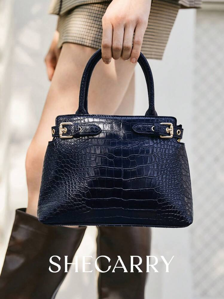 SHECARRY Women Top Handle Bags Crocodile Autumn Winter School Travel Commute Work Elegance Exquisite Hand-Carry Or Cross-Body | SHEIN
