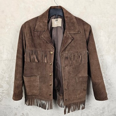 Vintage KC Collections Western Leather Suede Fringe Jacket Size M Brown | eBay | eBay US