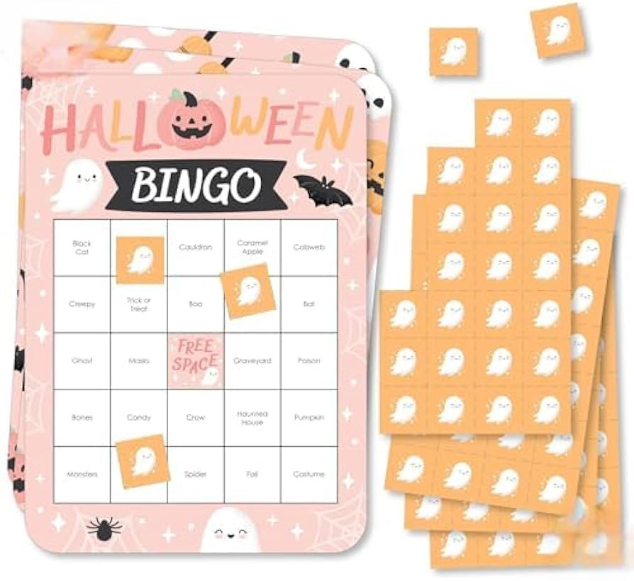 Big Dot of Happiness Pastel Halloween - Bingo Cards and Markers - Pink Pumpkin Party Bingo Game -... | Amazon (US)