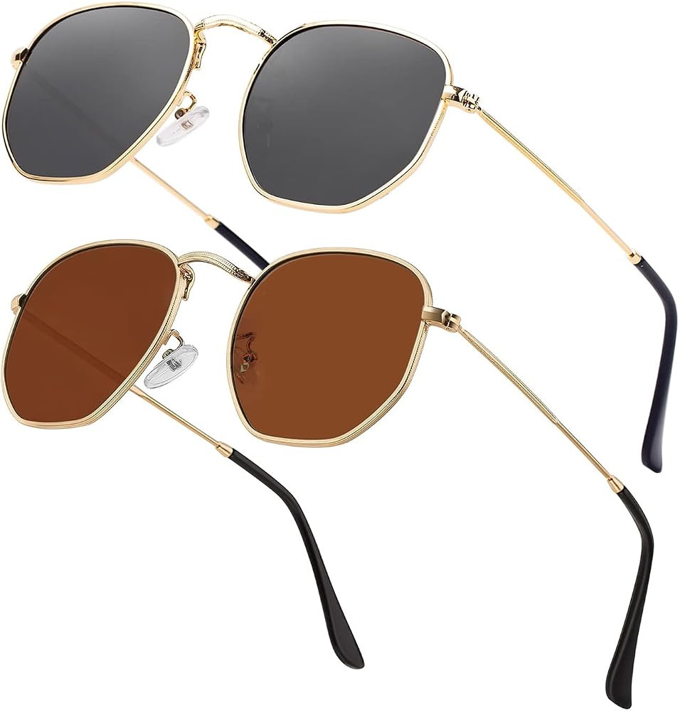Hipster Hexagonal Polarized Sunglasses Men Women Geometric Square Small Vintage Metal Frame Retro... | Amazon (US)