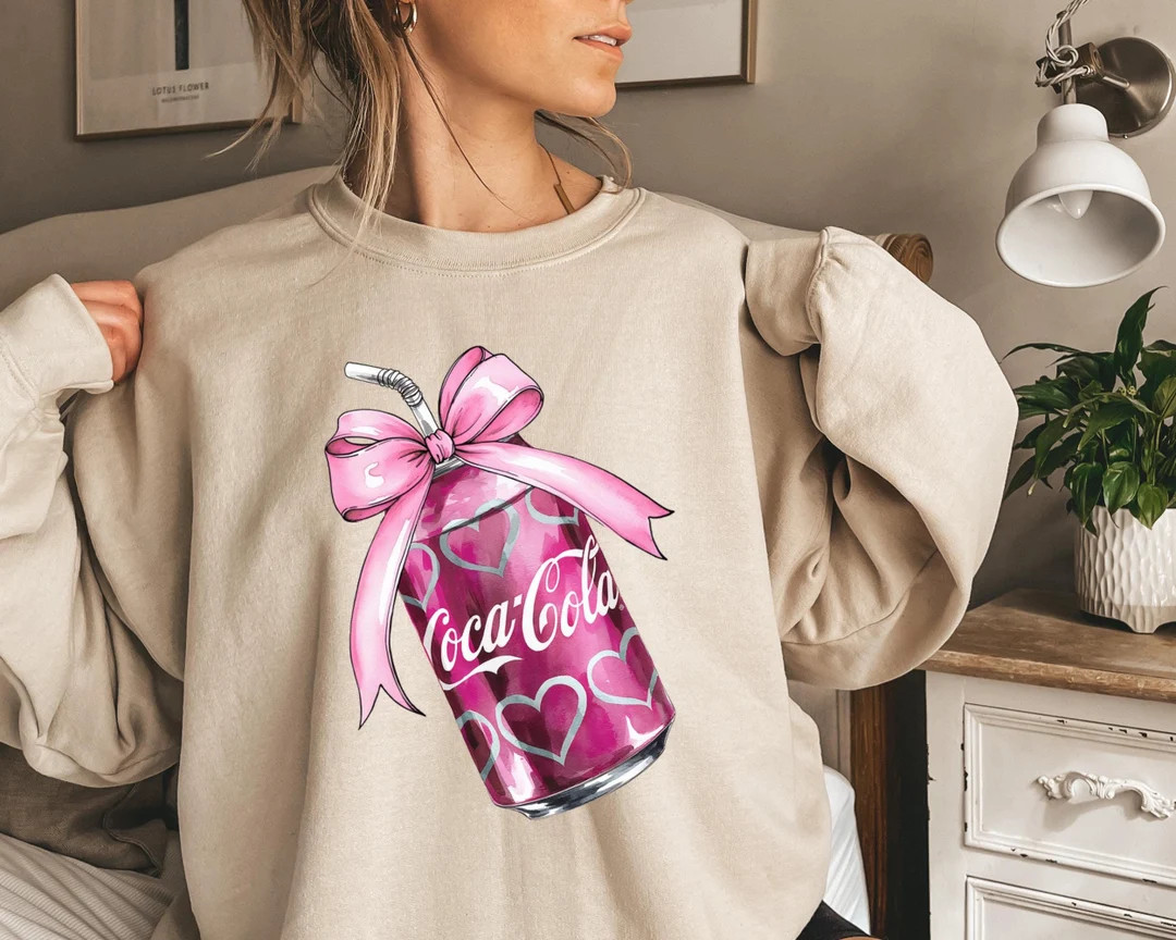 Pink Coca Cola in Can Pink Coquette Bow Sweatshirt, Coca Cola Pink Bow Sweatshirt,heart Cola Can ... | Etsy (US)