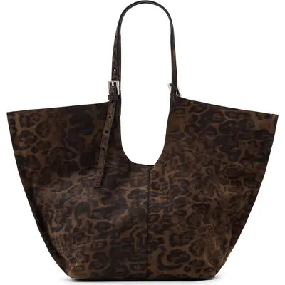 AllSaints Ara East West Leopard Print Suede Tote in Leppo Brown at Nordstrom | Nordstrom