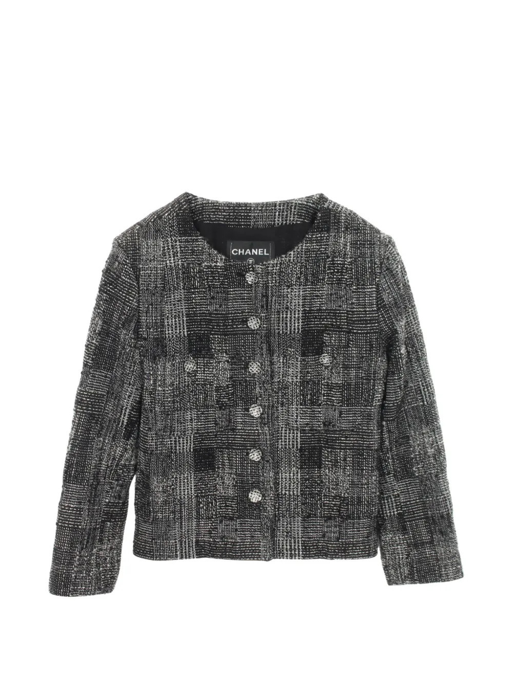 CHANEL Pre-Owned 1986-1988 button-up tweed-effect jacket - Black | Farfetch Global