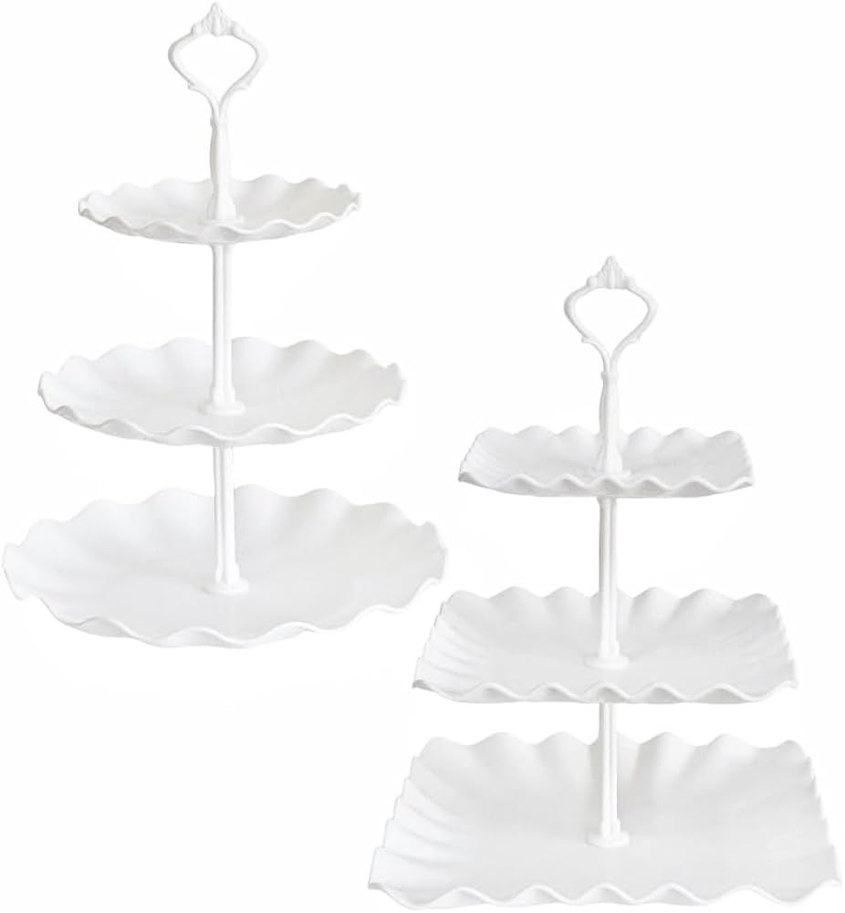 2 Set of 3-Tier Plastic Cupcake Stand Dessert Plates Mini Cakes Fruit Candy Display Tower White f... | Amazon (US)