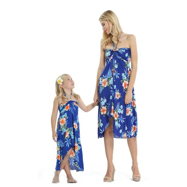 Matching Hawaiian Luau Mother Daughter Halter Dress in Hibiscus Blue | Walmart (US)