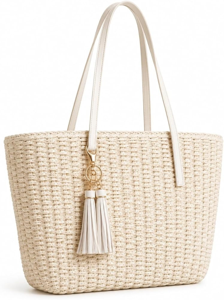 YXILEE Straw Bags For Women | M Size Travel Straw Totes Bag Woven Summer Handmade Shoulder Bag Ha... | Amazon (US)