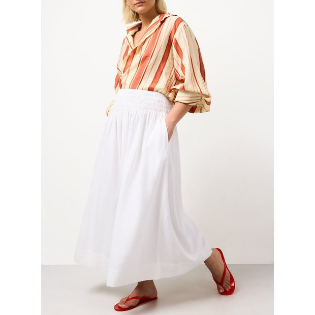 White Linen Rich Shirred Waist Midaxi Skirt 24 | Tu Clothing