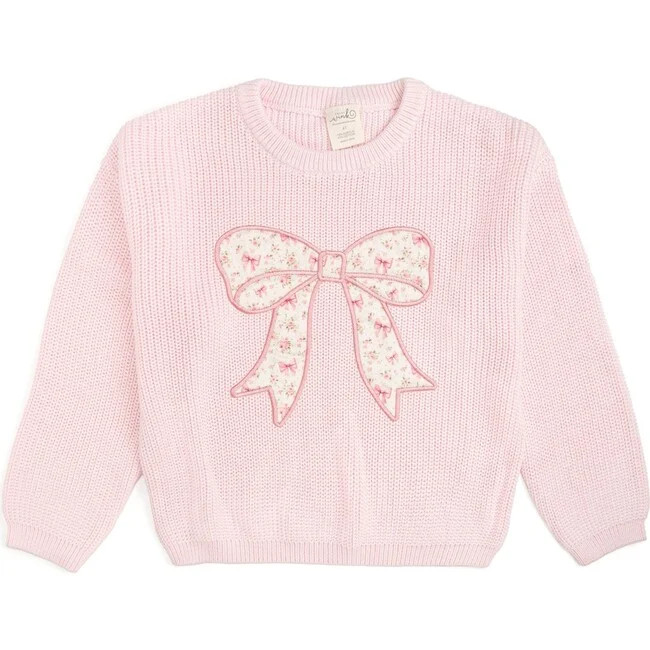 Sweet Wink | Ditsy Floral Bow Knit Sweater, Light (Pink, Size 7-8Y) | Maisonette | Maisonette