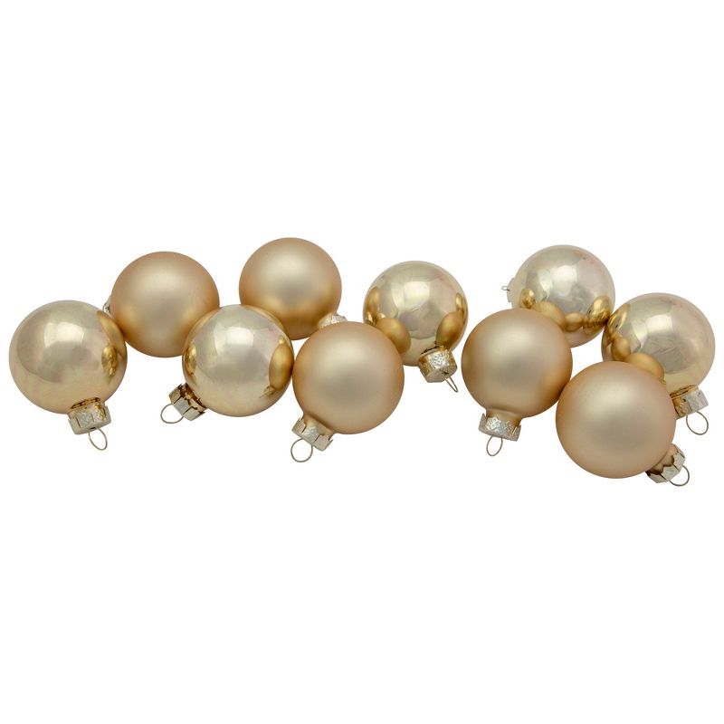 Northlight 10pc Shiny and Matte Glass Ball Christmas Ornament Set 1.75" - Champagne Gold | Target