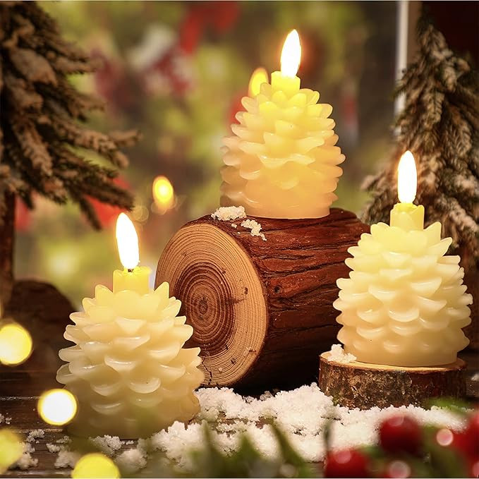 4 Pieces Christmas Pine Cone Flameless LED Candles Christmas Pinecone Candle Decorations Real Wax... | Amazon (US)