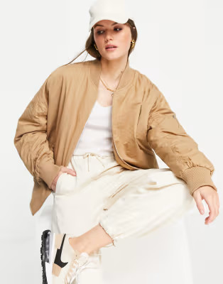Topshop cotton oversized bomber jacket in taupe | ASOS (Global)