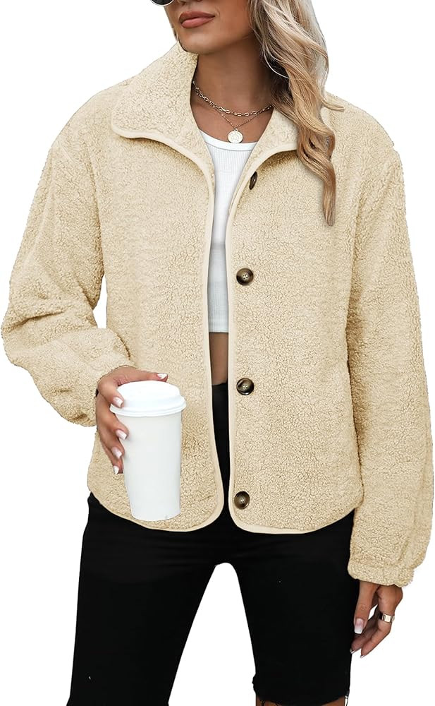 Glamaker Womens Sherpa Fleece Fuzzy Jackets Casual Warm Winter Button Down Long Sleeve Fluffy Coa... | Amazon (US)