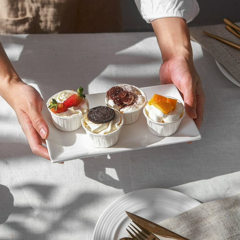 DOWAN 9.7in White Ceramic Serving Platters, Set of 4 Large Rectangle Salad Plates, Serving Tray D... | Walmart (US)