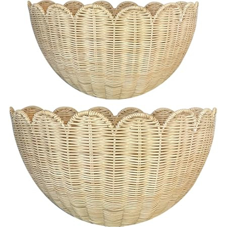 Scalloped Wall Basket,Hand Woven Hanging Wicker Wall Baskets Set, 16 x 10 x 7 & 14 x 8 x 6 Inch S... | Amazon (US)