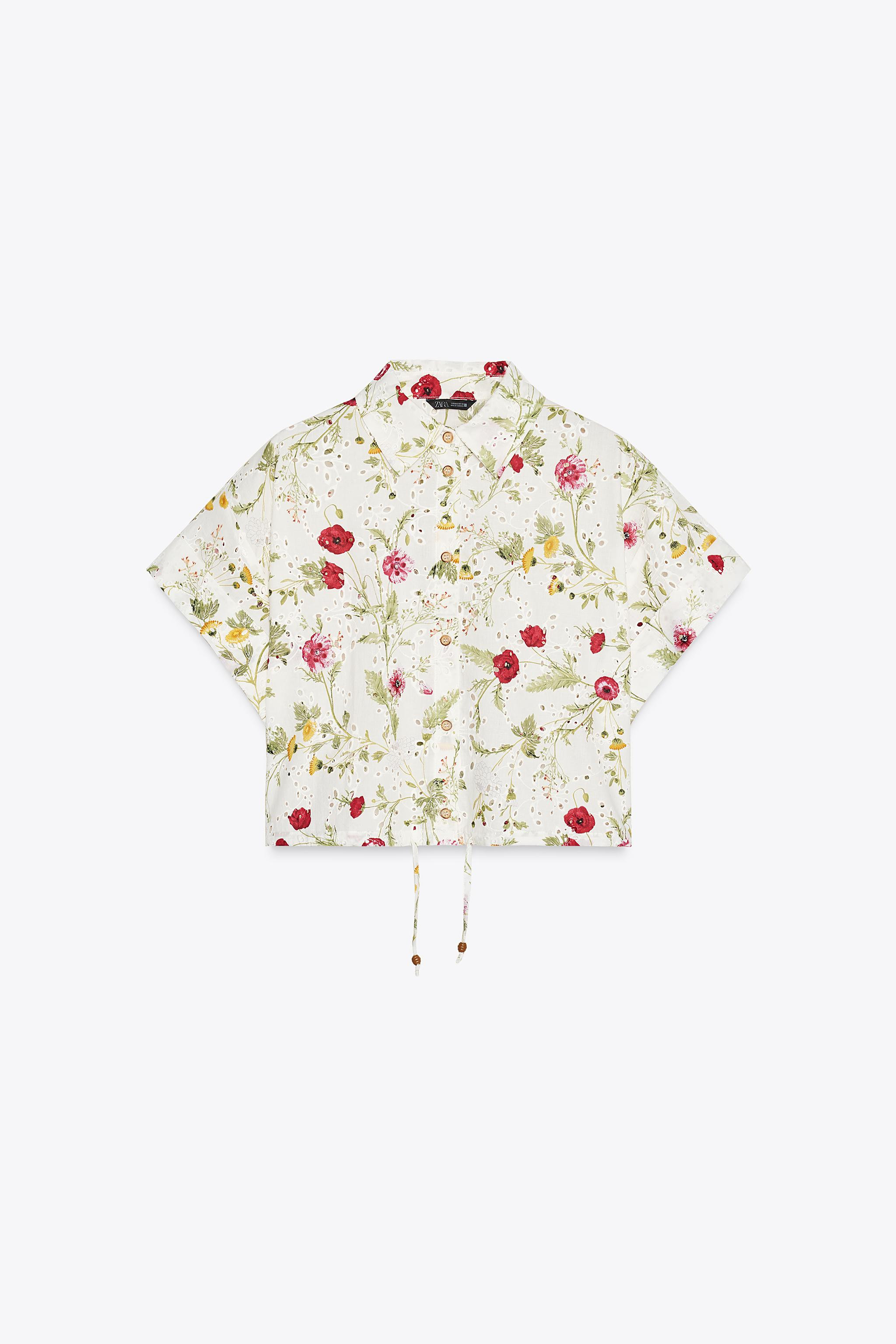 PRINTED SHIRT WITH EYELET EMBROIDERY | Zara US