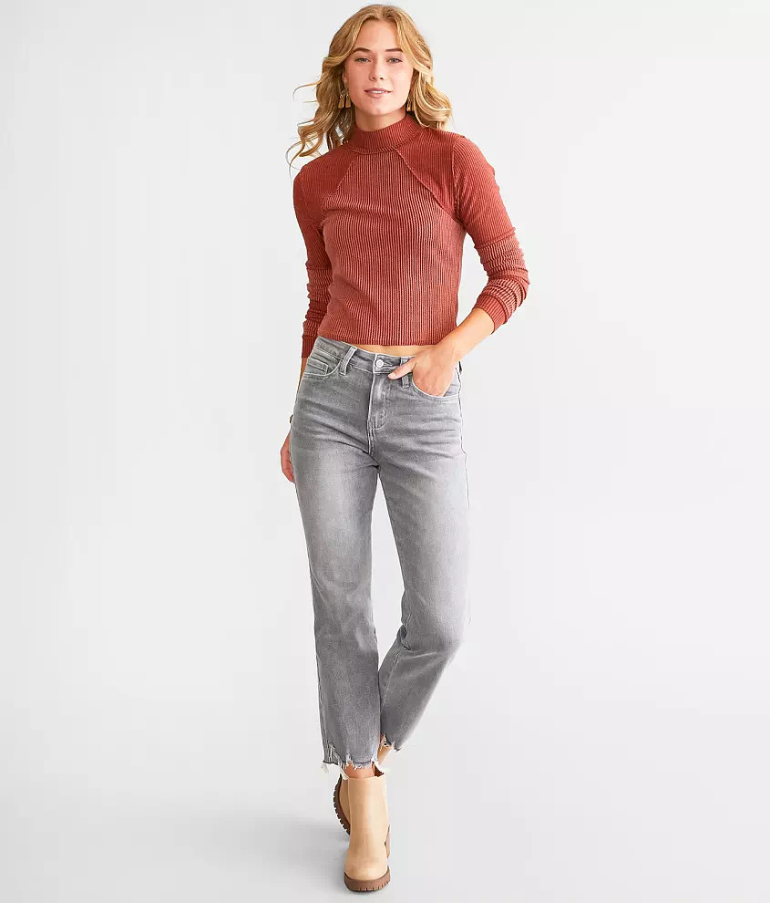 High Rise Cropped Straight Stretch Jean | Buckle