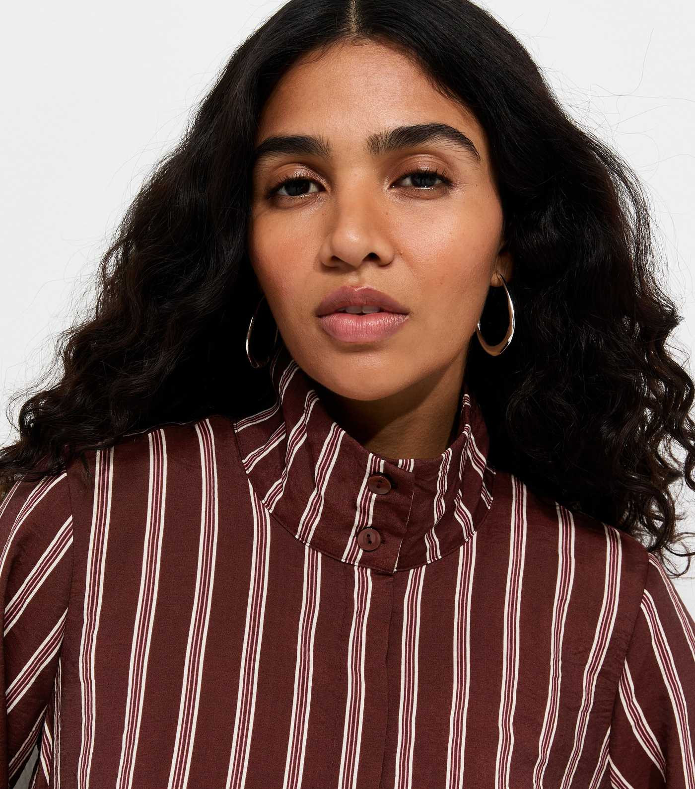 Burgundy Striped Funnel Neck Shirt | New Look | New Look (UK)