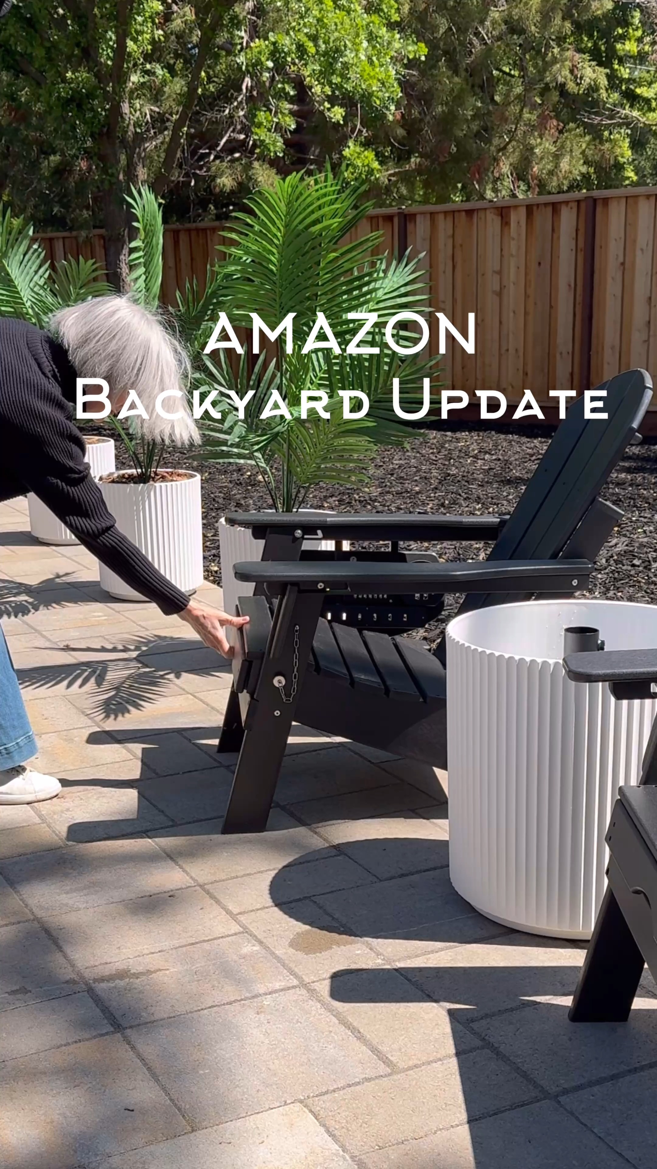 Backyard update with Adirondack chairs with pullout ottomans and side tables.

2-in-1 side table umbrella stand with inner bag. Fill with water for added stability.

Finish it off with black and white towels and beautiful umbrella with pompom tassels!

And you’re ready to relax!  

 #LTKU #LTKHome
